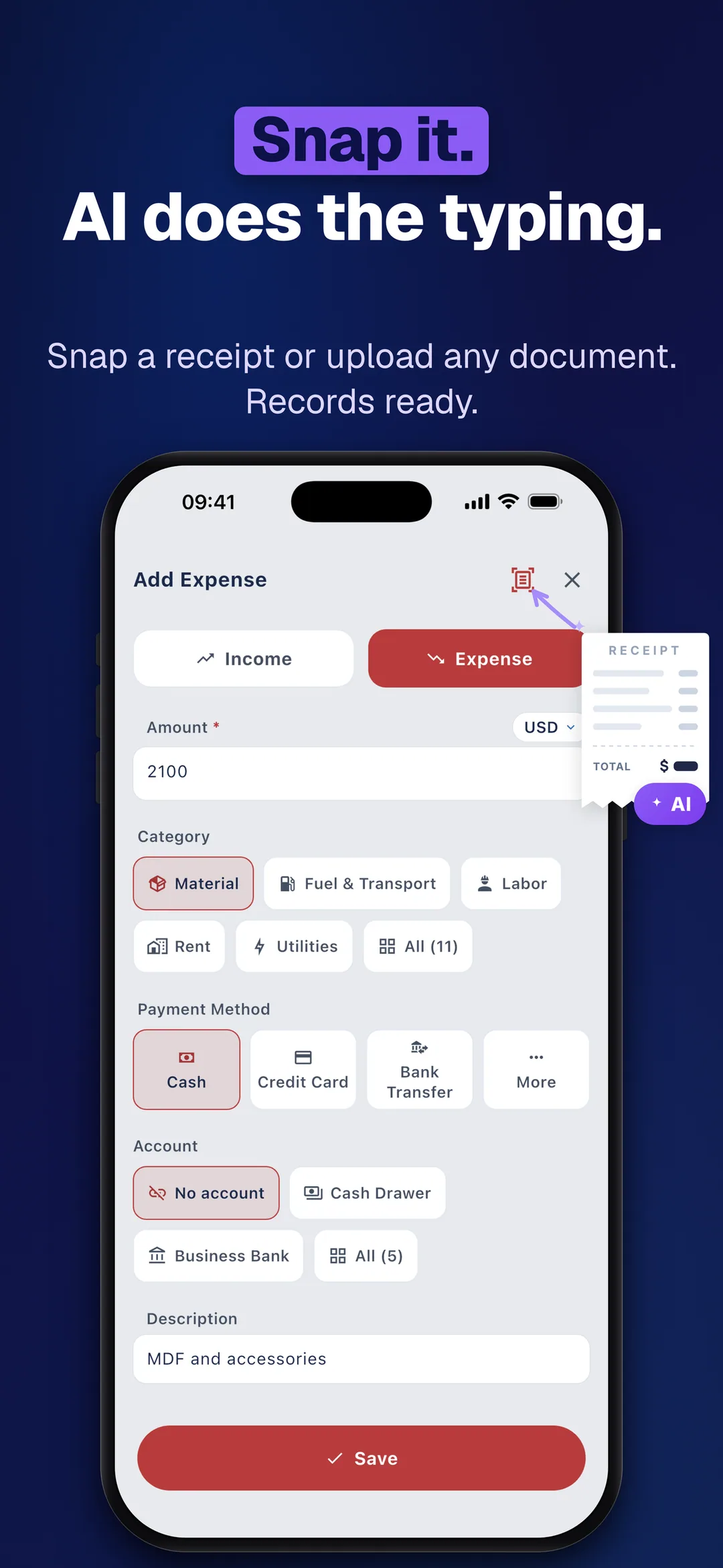 DueTab: Cash Book & Job Done — Snap it. AI does the typing.